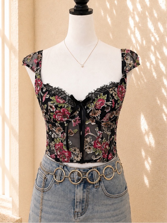 Victoria's Secret Other - Victoria’s Secret Dream Angels Floral Mesh Lace Corset Bustier Top 32D